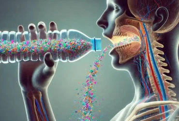 Seorang manusia menelan mikroplastik dari air dalam kemasan