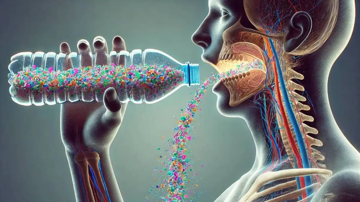 Seorang manusia menelan mikroplastik dari air dalam kemasan