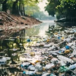 Tumpukan sampah plastik mencemari sungai di kawasan perkotaan, menggambarkan krisis sampah Indonesia dan keterbatasan tempat pembuangan akhir.