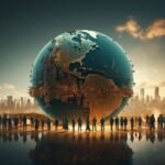 Ilustrasi suasana simbolik COP30 yang menyorot ketegangan antara janji iklim dan realitas sosial modern.