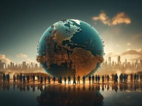 Ilustrasi suasana simbolik COP30 yang menyorot ketegangan antara janji iklim dan realitas sosial modern.